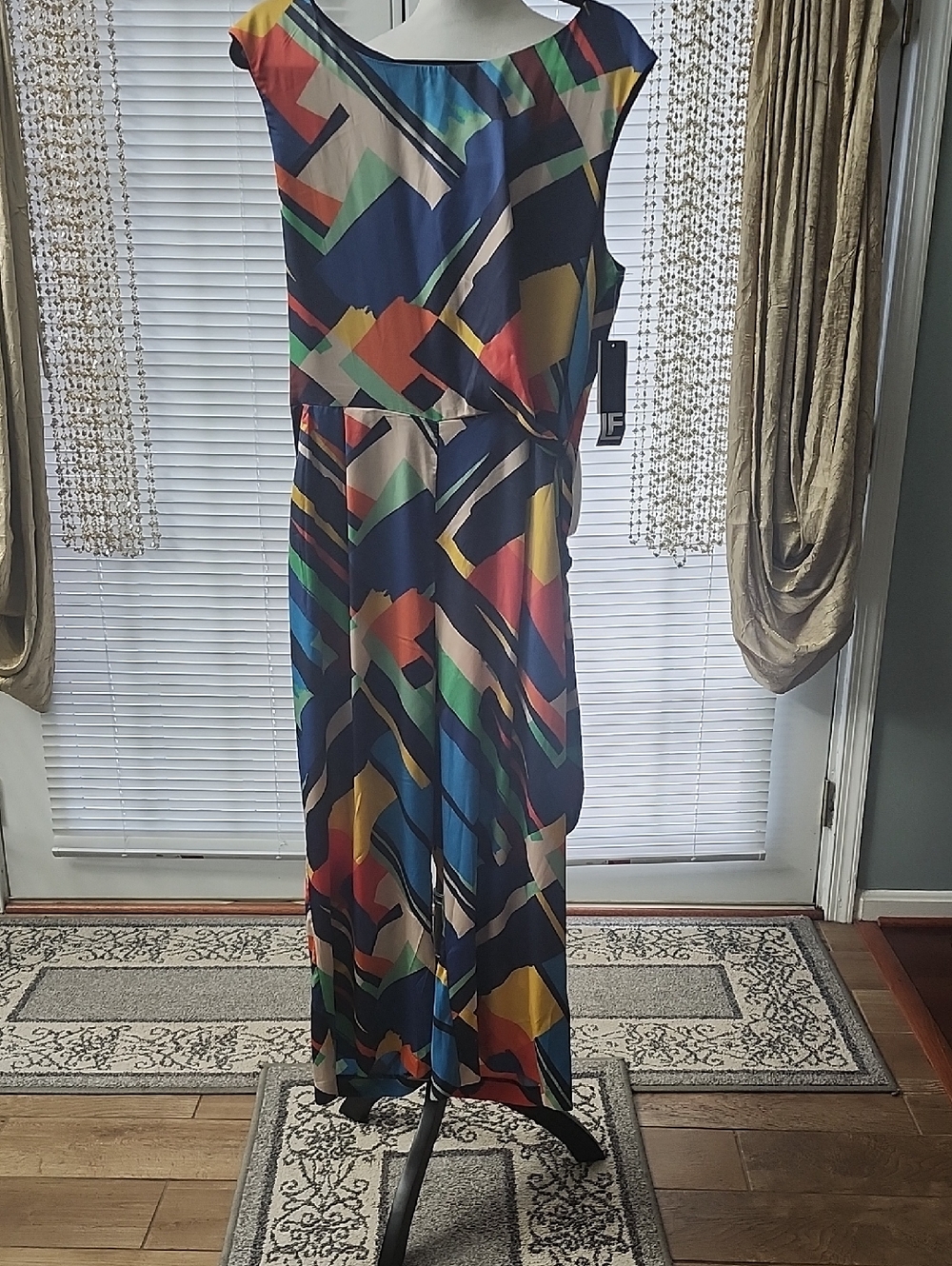 Leslie Fay Multicolor Geometric Jumpsuit - Navy, Red, Yellow, Green